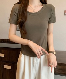 リブクルーネックTシャツ