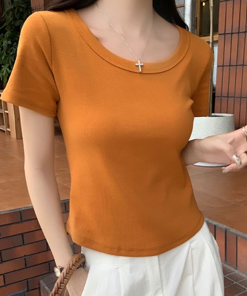 2ly2(トゥーリートゥー)の「リブクルーネックTシャツ(Tシャツ/カットソー・レディース・ホワイト/ライトグレー/ブラック/ベージュ/グレー/カーキ/ピンク/イエロー/オレンジ/ブルー/ライトグリーン/ダークグレー/ダークベージュ・FREE)」の13枚目の写真