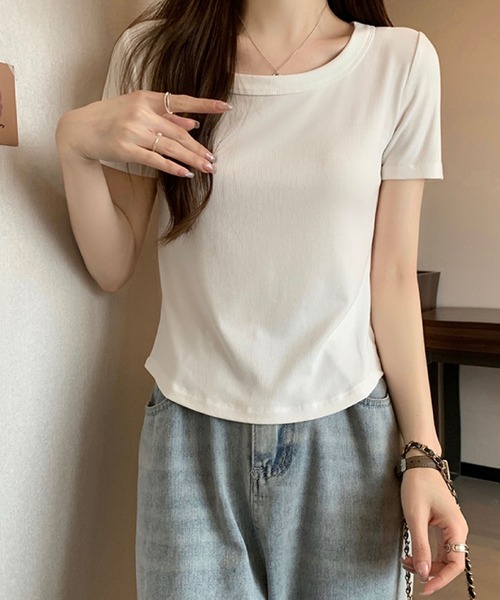2ly2(トゥーリートゥー)の「リブクルーネックTシャツ(Tシャツ/カットソー・レディース・ホワイト/ライトグレー/ブラック/ベージュ/グレー/カーキ/ピンク/イエロー/オレンジ/ブルー/ライトグリーン/ダークグレー/ダークベージュ・FREE)」の17枚目の写真