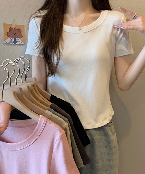 2ly2(トゥーリートゥー)の「リブクルーネックTシャツ(Tシャツ/カットソー・レディース・ホワイト/ライトグレー/ブラック/ベージュ/グレー/カーキ/ピンク/イエロー/オレンジ/ブルー/ライトグリーン/ダークグレー/ダークベージュ・FREE)」の19枚目の写真