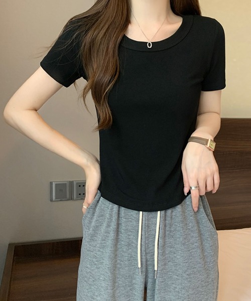 2ly2(トゥーリートゥー)の「リブクルーネックTシャツ(Tシャツ/カットソー・レディース・ホワイト/ライトグレー/ブラック/ベージュ/グレー/カーキ/ピンク/イエロー/オレンジ/ブルー/ライトグリーン/ダークグレー/ダークベージュ・FREE)」の20枚目の写真
