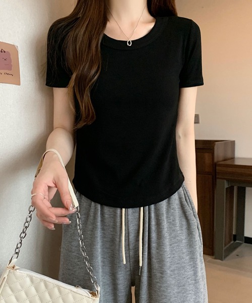 2ly2(トゥーリートゥー)の「リブクルーネックTシャツ(Tシャツ/カットソー・レディース・ホワイト/ライトグレー/ブラック/ベージュ/グレー/カーキ/ピンク/イエロー/オレンジ/ブルー/ライトグリーン/ダークグレー/ダークベージュ・FREE)」の21枚目の写真