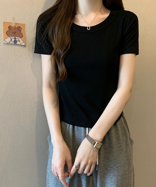 2ly2(トゥーリートゥー)の「リブクルーネックTシャツ(Tシャツ/カットソー・レディース・ホワイト/ライトグレー/ブラック/ベージュ/グレー/カーキ/ピンク/イエロー/オレンジ/ブルー/ライトグリーン/ダークグレー/ダークベージュ・FREE)」の22枚目の写真