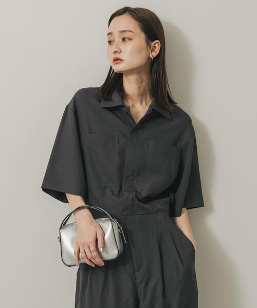 SENSE OF PLACE by URBAN RESEARCH(センスオブプレイスバイアーバンリサーチ)の「ハーフスリーブジャンプスーツ(サロペット/オーバーオール・レディース・チャコールグレー/ブラック/ベージュ・SMALL/MEDIUM)」の5枚目の写真