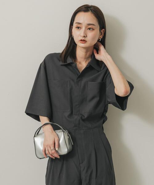 SENSE OF PLACE by URBAN RESEARCH(センスオブプレイスバイアーバンリサーチ)の「ハーフスリーブジャンプスーツ(サロペット/オーバーオール・レディース・チャコールグレー/ブラック/ベージュ・SMALL/MEDIUM)」の6枚目の写真