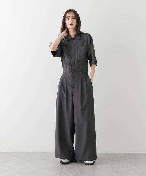 SENSE OF PLACE by URBAN RESEARCH(センスオブプレイスバイアーバンリサーチ)の「ハーフスリーブジャンプスーツ(サロペット/オーバーオール・レディース・チャコールグレー/ブラック/ベージュ・SMALL/MEDIUM)」の10枚目の写真