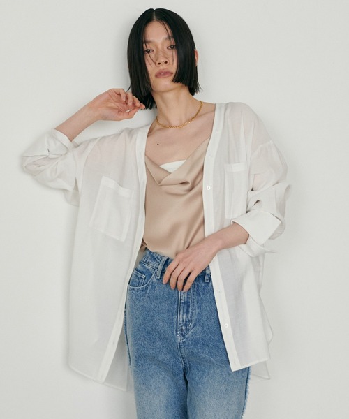 LARUTA(ラルータ)の「【LARUTA】2wayVネックスキッパーシャツ(シャツ/ブラウス・レディース・ブラウン/オフホワイト/グレー系その他/ブラック・FREE)」の11枚目の写真