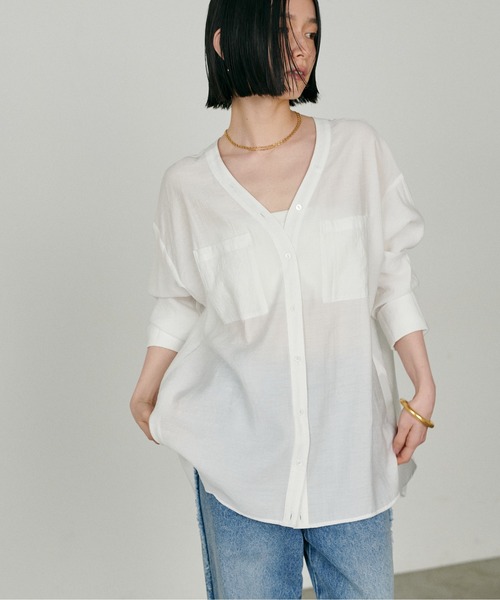 LARUTA(ラルータ)の「【LARUTA】2wayVネックスキッパーシャツ(シャツ/ブラウス・レディース・ブラウン/オフホワイト/グレー系その他/ブラック・FREE)」の7枚目の写真