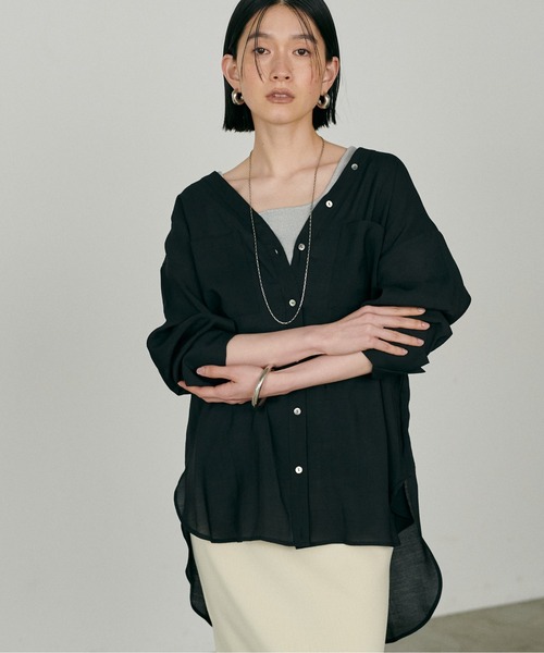 LARUTA(ラルータ)の「【LARUTA】2wayVネックスキッパーシャツ(シャツ/ブラウス・レディース・ブラウン/オフホワイト/グレー系その他/ブラック・FREE)」の18枚目の写真