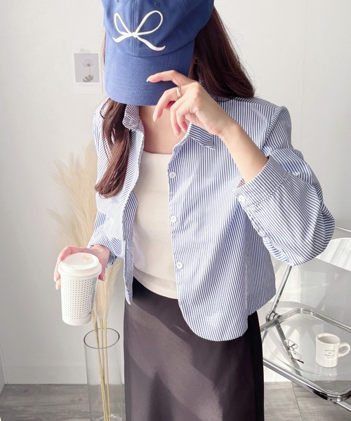 Amulet（アミュレット）の「大人のマストアイテム◎アシンメトリーショート丈ブラウス（シャツ/ブラウス・レディース・ブルー/ホワイト・L/M/XL）」の12枚目の写真