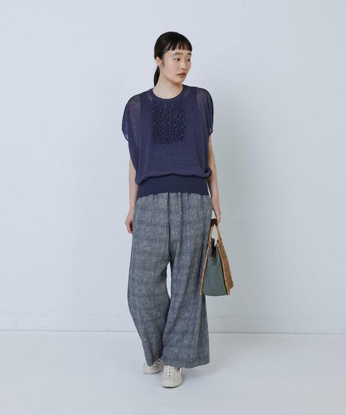 LOISIR（ロワズィール）の「リネンナイロン天竺シアーニットフリルプルオーバー（ニット/セーター・レディース・ベージュ/グレー・FREE）」の11枚目の写真