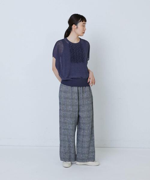 LOISIR（ロワズィール）の「リネンナイロン天竺シアーニットフリルプルオーバー（ニット/セーター・レディース・ベージュ/グレー・FREE）」の13枚目の写真