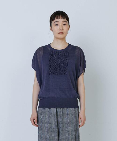 LOISIR（ロワズィール）の「リネンナイロン天竺シアーニットフリルプルオーバー（ニット/セーター・レディース・ベージュ/グレー・FREE）」の16枚目の写真