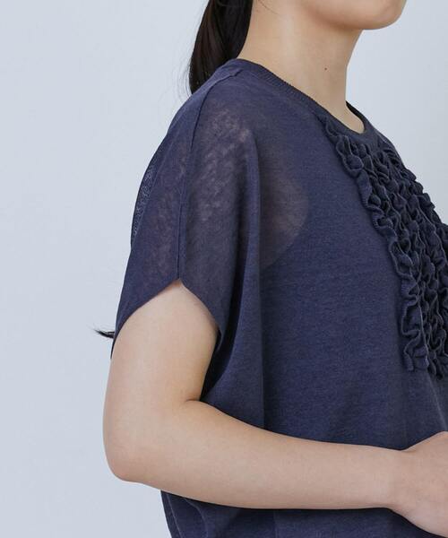 LOISIR（ロワズィール）の「リネンナイロン天竺シアーニットフリルプルオーバー（ニット/セーター・レディース・ベージュ/グレー・FREE）」の21枚目の写真