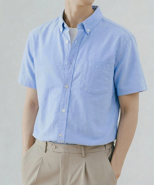 Cloudstyle（クラウドスタイル）の「【Cloudstyle】コットン 半袖シャツ（シャツ/ブラウス・メンズ・グレー系その他/ブルー/グレー/ブルー系その他/ホワイト・LARGE/XX-LARGE/MEDIUM/X-LARGE）」の4枚目の写真
