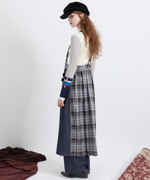 AULA AILA(アウラアイラ)の「チェックデニムコンビネーションサロペット(サロペット/オーバーオール・レディース・ブラック/グレー/ブルー・0/1)」の18枚目の写真