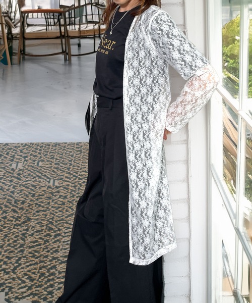 セール】シアー レース 花柄 ロング カーディガン フェミニン 夏服