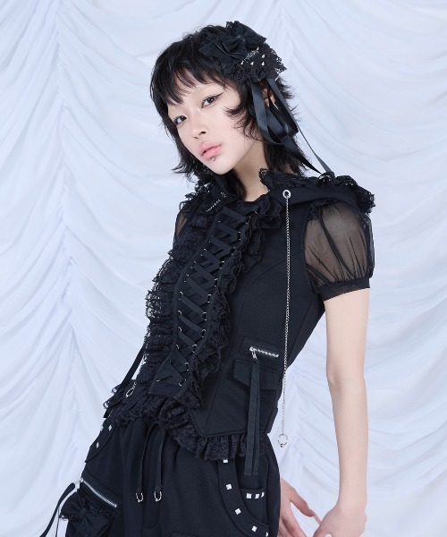 新発売 新商品 Lace-up hoodie（その他トップス sleeveless lace frilled トップス
