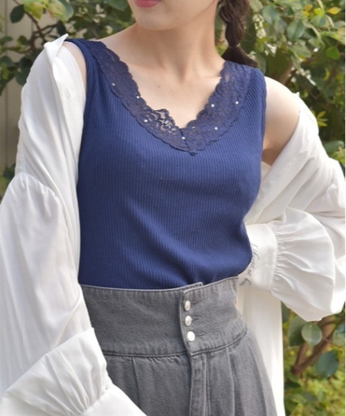 axes femme(アクシーズファム)の「吸水速乾2WAYリブタンク(タンクトップ・レディース・グリーン/キナリ/イエロー/ネイビー・FREE)」の1枚目の写真