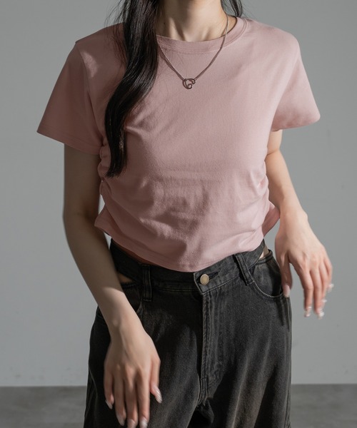 apres jour mignon(アプレジュールミニョン)の「サイドシャーリングクロップドTシャツ【ZOZOTOWN限定アイテム】(Tシャツ/カットソー・レディース・ブラック/ピンク系その他/オフホワイト/ナチュラル/レッド・フリー/X-LARGE)」の17枚目の写真