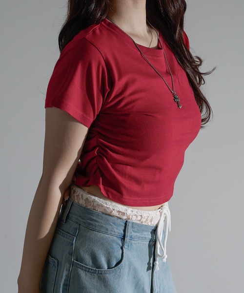 サイドシャーリングクロップドTシャツ【ZOZOTOWN限定アイテム