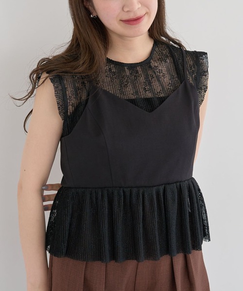 ELENCARE DUE（エレンカーレデュエ）の「・ELENCARE DUE ドッキングレースブラウス（シャツ/ブラウス・レディース・グレイッシュベージュ/ブラック/オフホワイト・FREE）」の2枚目の写真