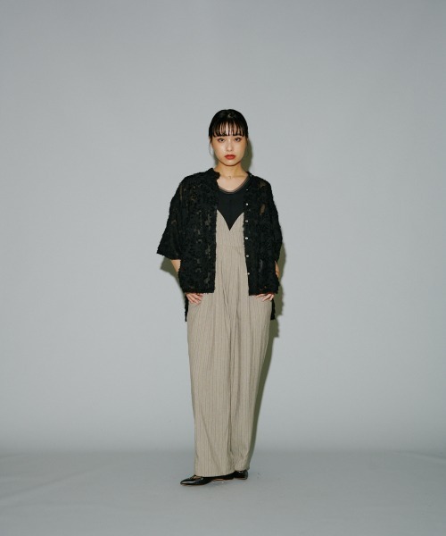 terrace(テラス)の「ヘリンボーンストライプキャミオールインワン(つなぎ/オールインワン・レディース・チャコールグレー/ブラック/グレイッシュベージュ・MEDIUM)」の15枚目の写真