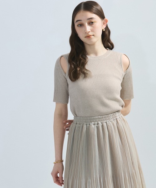 ketty（ケティ）の「カットアウトミックスニット≪手洗い可能≫（ニット/セーター・レディース・グリーン/ブラック/オフホワイト・M）」の2枚目の写真