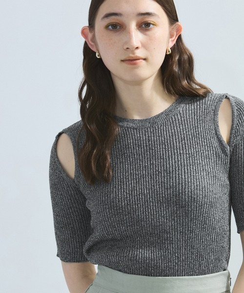 ketty（ケティ）の「カットアウトミックスニット≪手洗い可能≫（ニット/セーター・レディース・グリーン/ブラック/オフホワイト・M）」の3枚目の写真