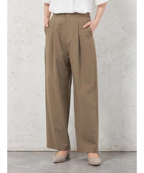 HARUYAMA(ハルヤマ)の「【ウォッシャブル】ワイドパンツ リネンライクストレッチ UVカット SOFFICE(スラックス・レディース・チャコールグレー/ブラウン・7号/9号/11号/13号/15号)」の2枚目の写真