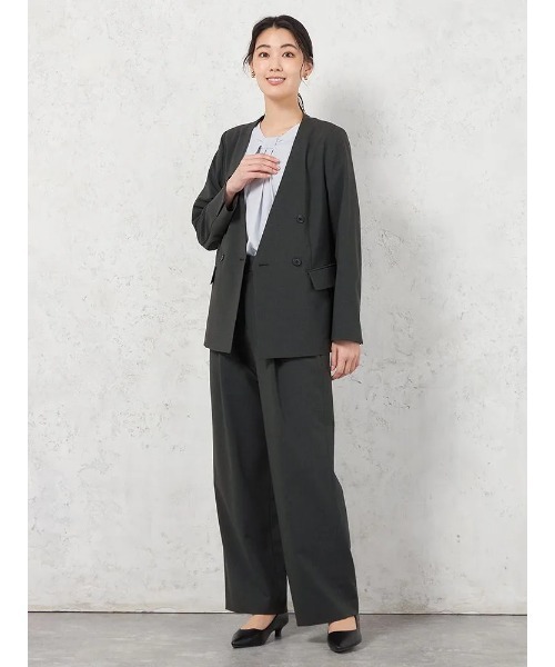 HARUYAMA(ハルヤマ)の「【ウォッシャブル】ワイドパンツ リネンライクストレッチ UVカット SOFFICE(スラックス・レディース・チャコールグレー/ブラウン・7号/9号/11号/13号/15号)」の10枚目の写真
