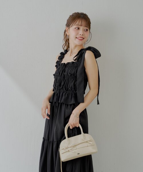 【CHICLINE】韓国配色トリミングベルトワンピース★送料・関税込 ロールカラー Aライン ワンピース lieulien×Chika 全3色｜lul321