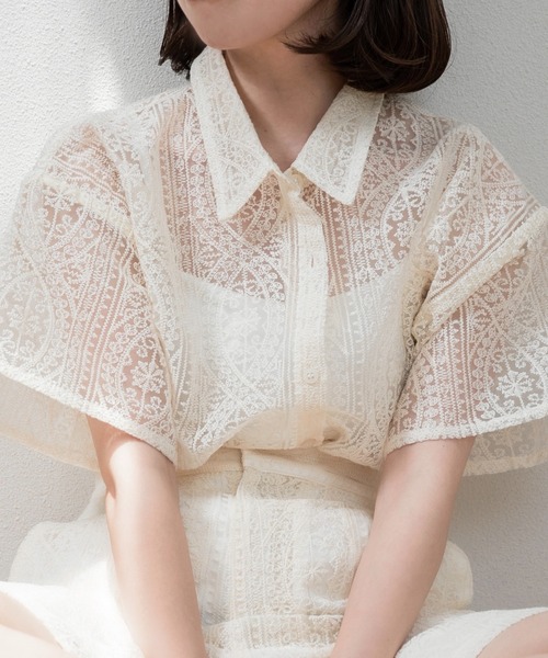 lawgy レースビッグカラー ブラウス ホワイト lace big collar blouse / レースビッグカラーブラウス（シャツ
