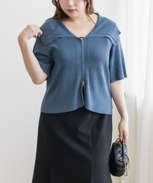 CLETTE(クレット)の「ダブルジップリブニット(ニット/セーター・レディース・ブルー/チャコールグレー/ブラック・LL/3L/4L)」の3枚目の写真