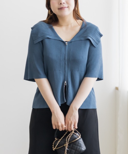 CLETTE(クレット)の「ダブルジップリブニット(ニット/セーター・レディース・ブルー/チャコールグレー/ブラック・LL/3L/4L)」の13枚目の写真
