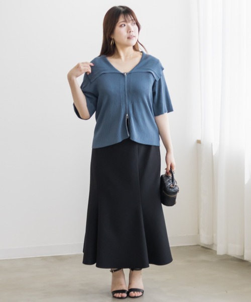 CLETTE(クレット)の「ダブルジップリブニット(ニット/セーター・レディース・ブルー/チャコールグレー/ブラック・LL/3L/4L)」の16枚目の写真
