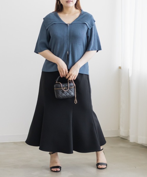 CLETTE(クレット)の「ダブルジップリブニット(ニット/セーター・レディース・ブルー/チャコールグレー/ブラック・LL/3L/4L)」の15枚目の写真
