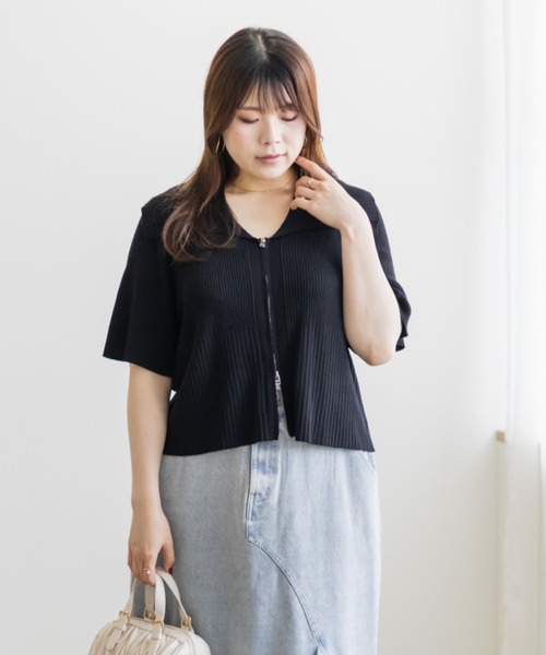 CLETTE(クレット)の「ダブルジップリブニット(ニット/セーター・レディース・ブルー/チャコールグレー/ブラック・LL/3L/4L)」の5枚目の写真