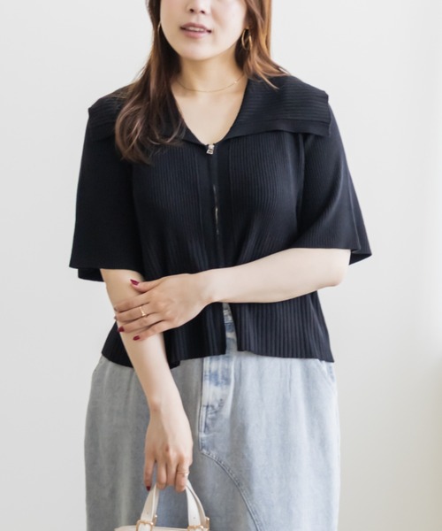CLETTE(クレット)の「ダブルジップリブニット(ニット/セーター・レディース・ブルー/チャコールグレー/ブラック・LL/3L/4L)」の4枚目の写真