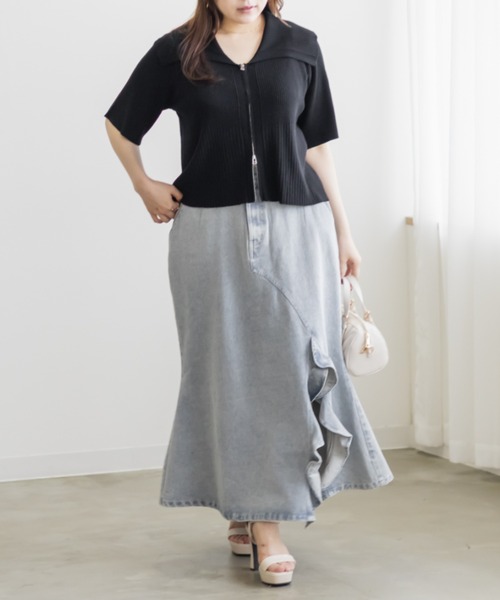 CLETTE(クレット)の「ダブルジップリブニット(ニット/セーター・レディース・ブルー/チャコールグレー/ブラック・LL/3L/4L)」の6枚目の写真