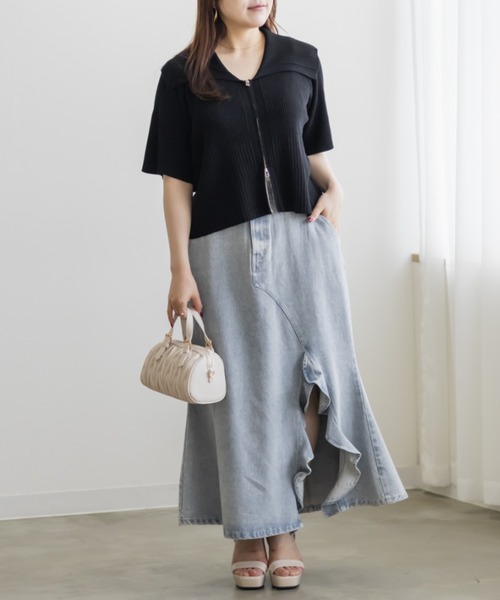 CLETTE(クレット)の「ダブルジップリブニット(ニット/セーター・レディース・ブルー/チャコールグレー/ブラック・LL/3L/4L)」の7枚目の写真