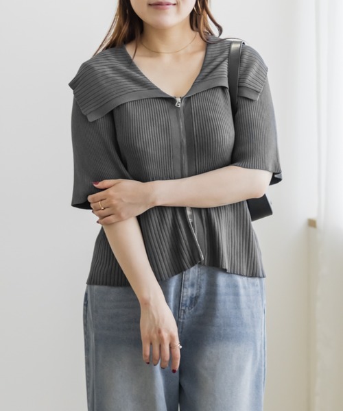CLETTE(クレット)の「ダブルジップリブニット(ニット/セーター・レディース・ブルー/チャコールグレー/ブラック・LL/3L/4L)」の9枚目の写真