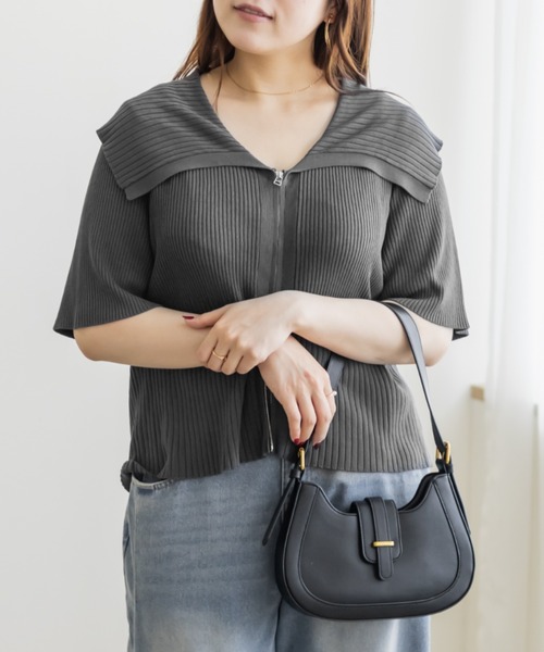 CLETTE(クレット)の「ダブルジップリブニット(ニット/セーター・レディース・ブルー/チャコールグレー/ブラック・LL/3L/4L)」の8枚目の写真