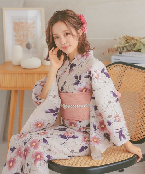 ゆか 常備浴6本セット セール】浴衣セット レディース ニュアンスカラー 椿 ガーリー ゆかた2