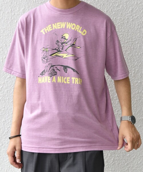 SCREEN STARS（スクリーンスターズ）の「SCREEN STARS: ガーメントダイ フェード カラー レトロ グラフィック Tシャツ◇（Tシャツ/カットソー・メンズ・グリーン/ピンク/イエロー/ブルー/ベージュ・MEDIUM/LARGE/X-LARGE）」の5枚目の写真