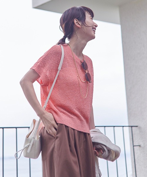 セール】7ゲージサマーブークレ半袖プルオーバー（ニット