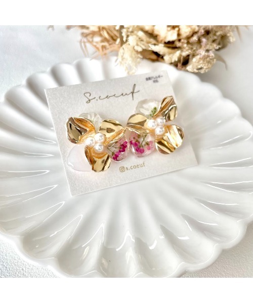 tone(トーン)の「【S.coeuf】【S.coeuf】金属アレルギー対応ピアス 本物のお花とメタルフラワー by2025(MA)(ピアス(両耳用)・レディース・ブルー/ピンク/オレンジ・FREE)」の9枚目の写真