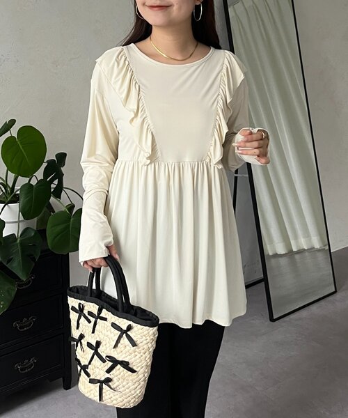 prose verse（プロズヴェール）の「【UVカット】サムホール付きフリルペプラムラッシュガード（ラッシュガード・レディース・ブラック/アイボリー・LARGE/MEDIUM）」の7枚目の写真