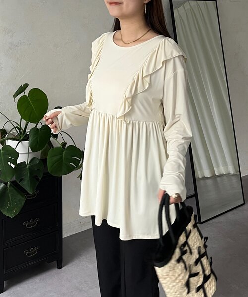 prose verse（プロズヴェール）の「【UVカット】サムホール付きフリルペプラムラッシュガード（ラッシュガード・レディース・ブラック/アイボリー・LARGE/MEDIUM）」の8枚目の写真