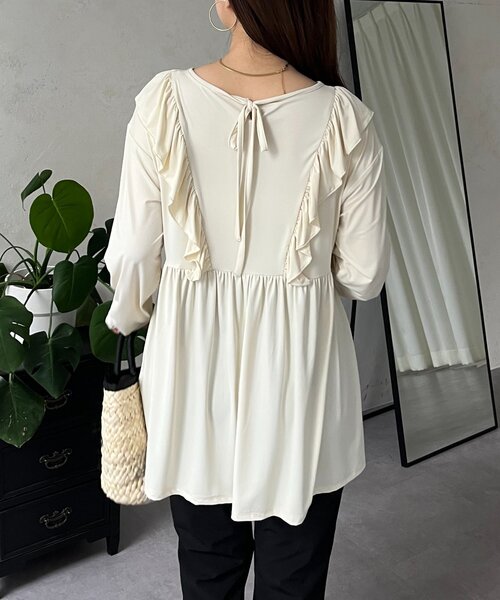 prose verse（プロズヴェール）の「【UVカット】サムホール付きフリルペプラムラッシュガード（ラッシュガード・レディース・ブラック/アイボリー・LARGE/MEDIUM）」の10枚目の写真